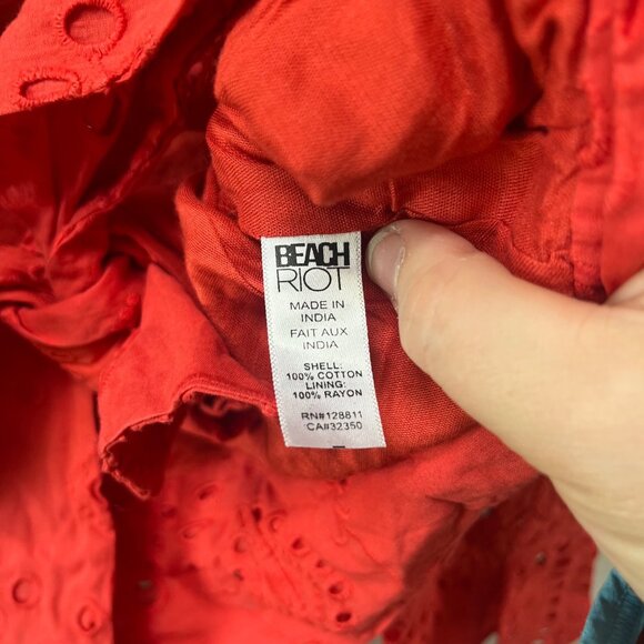 Beach Riot X Revolve Red Embroidered Eyelet Crop Top With Tie Front & Flared Sle - Picture 3 of 4